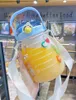 Cute Girls Water Bottle with Stickers Straw Big Belly Cup 1300ml Sports for Jug Children Female Kettle Strap