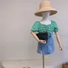 의류 세트 여자 옷 정장 2022 여름 유럽계 미국인 패션 격자 무늬 셔츠 데님 스커트 아기 어린이 어린이 세트 클로징
