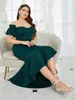 Dark Green Mermaid Plus Size Prom Dresses For Special Occasion Off The Shoulder Neck Evening Gowns Ankle Length Satin Formal Dress