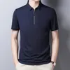 Klassieke vaste kleur Polo shirt Men Silk katoen Zomer Korte mouw T -shirts Homme Slim Fit Casual Zipper Camisa Polo T1014 220616