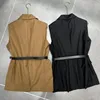 Brand Women Sleeveless Jackets Creative Pin Belt Coats Luxury Double Pockets Blazer Jacket Clothing