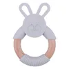 Bunny Silicone and Wood Teether Ring Natural Organic Beech Wood Ting Ring Soft Bunny Rabbit Toys Baby Spädbarnsgåvor 996 D3