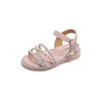 Girls Gladiator Sandals Kids Shoes 2021 Summer Beach Shoes Bright Weave Princess Soft Casual Shoe Children Roman Sandals Foot G220418