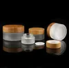 Frosted Glass Cosmetic Jars Hand/Face/Body Cream Bottles Travel Size 20g 30g 50g 100g with Natural Bamboo Cap PP Inner Cover CC
