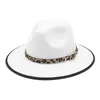 ベレー帽Fedora Hat Wool Capsヒョウレザーベルト女性男性帽子Trilby Cap Jazz Fedoras Wedding Bowler Panama