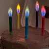 Bougies multicolores pour gâteau de mariage, fournitures de fête d'anniversaire, flammes sûres, décoration de Dessert, flamme colorée, 6 pièces/paquet