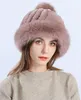 Echte Rex Rabbit Fur Hat Real Fox Brim Christmas Cap Bean Paste Beige Black