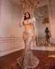 2022 Plus Size Arabisch Aso Ebi Meerjungfrau Luxuriöse Gold Ballkleider Perlen Kristalle Abend Formale Party Zweiter Empfang Geburtstag Verlobungskleider Kleid ZJ902