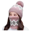 Beanie/Totenkopfkappen Winter Strickmütze für Frauen Mützen Herbst Verdickung Gehörschutz Camping Maske Wanderschals Rosa Rot Sets Delm22