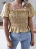 Kvinnors blusar skjortor Summer Chiffon Women 2022 Square Neck Lantern Sleeves Ruffled Floral Tops