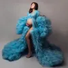 Robe de bal bleue en Tulle pour femmes, tenue de maternité à volants supplémentaires, pour séance photo, sur mesure, 2022