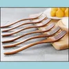 Forks Flatware Kitchen Dining Bar Home Garden Wooden Eco-Friendly Japanese Wood Salad Dinner Fork Tableware Dinnerware For Kids Adts Cake