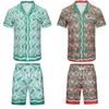 Горячие продажи казабланка рубашка шорты мужские костюмы дизайнер мода на Гавайи цветочные буквы печати пляжные рубашки Два пляжа шелковые штока