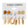 6pairs / 세트 골드 스테리어 매력 귀걸이 금속 큰 과장된 원형 스터드 귀 링 진주 귀걸이 여성 패션 쥬얼리 세트