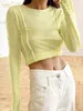 Clacive Bodycon White O-Neck Women'S T-Shirt Elegant Yellow Long Sleeve Fall Tee Shirt Casual Slim Elastic Solid Top Female 220321