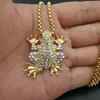 Pendant Necklaces European And American Hip-hop Hiphop Jewelry 316 Stainless Steel Gold-plated Diamond Red Eye Frog PendantPendant