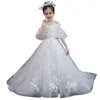 Gorgeous Beaded Little Girls Pageant Dresses Ball Gown Tiered Backless Flower Girl Dress Long Train Sequined First Holy Communion Gowns 403