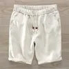 Italien Pure Linen Shorts Män varumärke Casual Elastic Waist Fashion för Short 30 38 Size Masculino Bermuda Masculi 220621