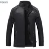 FGKKS Winter Men's Faux Leather Jacket Washed Fleece Lined Motorcycle Stand Collar Fashion Jacket Casual Coat Male 201128