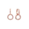 Hoop & Huggie Sparkling Double Earrings Clear CZ Rose Golden Wholesale Jewelry Circle Round Female For Women
