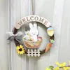 Epacket couronne de Pâques pour décor de porte d'entrée lapin en bois oeufs de Pâques guirlande pendentif mural décorations heureuses Rabbit258a252m3200574