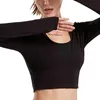 Women's T-Shirt Women Sport Crop Top Pure Color Yoga Hoodie High Elastic Breathable Long Sleeve Sportswear AIC88
