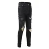 Jeans firmati per uomo Biker Pantaloni da uomo strappati slim stretch skinny invecchiati patchwork da motociclista denim fit hip hop streetwear pantaloni da jogger a gamba dritta neri