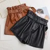 Women Faux Leather Shorts Vintage High Waist Female Shorts AllMatch Solid Color Loose Casual Shorts 220611