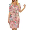 Femmes robe rose Floral 3D imprimé col en v ample décontracté à manches courtes robe droite pour les robes féminines facteurs naturels 220616