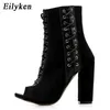 Eilyken 2021 디자인 패션 여성 부츠 Peep Toe Zipper Alkle Boots High Heels Woman Booties Sapatos Feminios