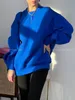 Pullover in cotone spaziale di qualità di lusso Felpa da donna tinta unita oversize blu elettrico primavera autunno top coreani 220801