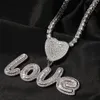 Personnalisé Baguettes Script Lettres Pendentif Avec Coeur Fermoir Collier Tennis Chaîne Micro Pavé CZ Personnalisé Hiphop Bijoux