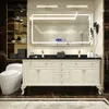 Armoire de salle de bain intelligente américaine de luxe, avec double évier, lavabo léger, supports de lavabo en chêne massif, 110V/220V