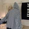 Men's T-Shirts Checkerboard Lattice Plaid Print Spring Fall Cool Fashion Hooded Long Sleeve Men T Shirts Loose Clothes Korean 2022 Streetwea