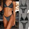 Women's Swimwear Summer Sexy Lady Triangle Bikini Set Bathing Suit Padded Bra Glitter Swimsuit Women Bandage Push-up Beachwear