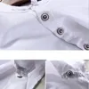 Helisopus Men Casual Cotton Linen Shirts Autumn Märke Kort ärmskjorta Mandarin Collar Solid Color Retro Shirt Tees 220527