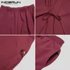 INCERUN Tinta unita Uomo Set Cotone Streetwear Dolcevita Manica lunga Irregolare Mantello Cappotti Cavallo basso Pantaloni Vintage Abiti uomo 220815