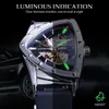 Gagnant Sport Style Hommes Montres Transparent Mécanique Automatique Militaire Triangle Poignet Avec Des Mains Lumineuses