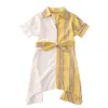 Adolescentes filles robe vêtements bébé enfants rayé à manches courtes robe d'été vêtements fille causale ceintures enfant en bas âge es 220426