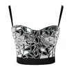 Kvinnor Sommar Sexig Rave Outfit Korsett med S Silver Sequin Glitter Crop Top Strass Goth Festival Kläder Drop 220316