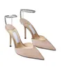 Sandals Dress Shoes Wedding bride White pumps saeda sandal lady's high heeled Brand women high-heel pointed crystal ankle straps slingback With box