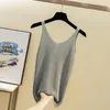 Cool Spring Sexy T Shirts Knitte Tank Kobiety Solidny srebrny v szyja T-shirt żeńska kamizelka bez rękawów