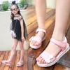 Summer Fashion Pink Bow Leaf Beach Princess Flat Shoes Baby Girl Nonslip Soft Bottom Roman Sandals 220607