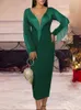 Casual Dresses Party Green Tassel Dress Sexy See Through V Neck Long Sleeve Women Celebrity Fringe Large Size Curve Ladies Club Evening Outf