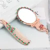 Womens Vintage Castle Portable Peacock painting Cosmetic Mirror Russian Style Handle Mirror Set with Comb