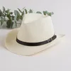 Herr mitten av brim halm hattar sommar jazz hatt herrar fedora cap klassisk strand panama hatt