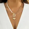 Pearl Beads Chain with Heart Pendant Necklace for Women Fashion Ladies Asymmetry Chain Necklaces Jewelry on Neck Trendy Gift