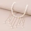 Elegant flerskiktslångt Tassel Bead Pendant Necklace For Women Young Girls Wedding Bride Collares Vintage Chain Jewelry