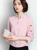 Women's Blouses & Shirts Women Chic Chiffon Blouse Summer 2022 Elegant Fashion Bee Embroidery Back Button Slit Design Loose Pullover TopsWom