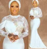 2022 Plus Storlek Arabisk Aso Ebi Mermaid Lace Sexig Bröllopsklänning Beaded Crystals Satin Brudklänningar Klänningar ZJ114